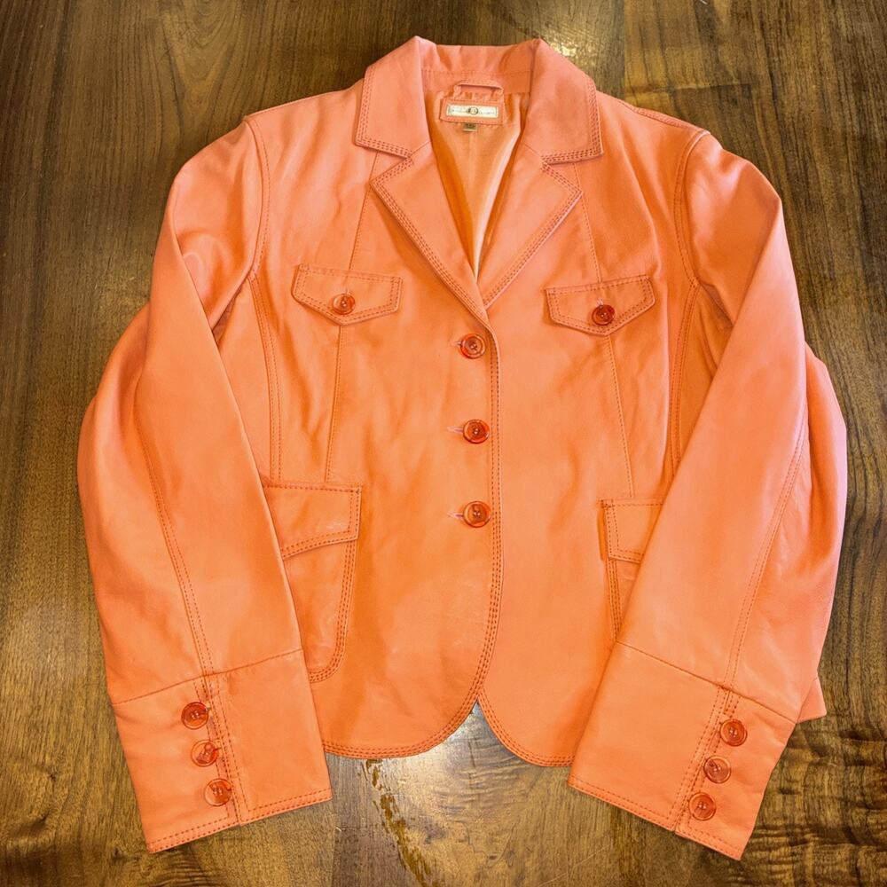 Wilsons Leather Blazer Orange Coral Jacket Button Front Womens XXL‎